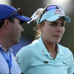 April 2, 2017; Rancho Mirage, CA, USA; Lexi Thompson reacts following her loss in a playoff against So Yeon Rryu during the final round of the ANA Inspiration golf tournament at Mission Hills CC - Dinah Shore Tournament Cou. Mandatory Credit: Gary A. Vasquez-USA TODAY Sports