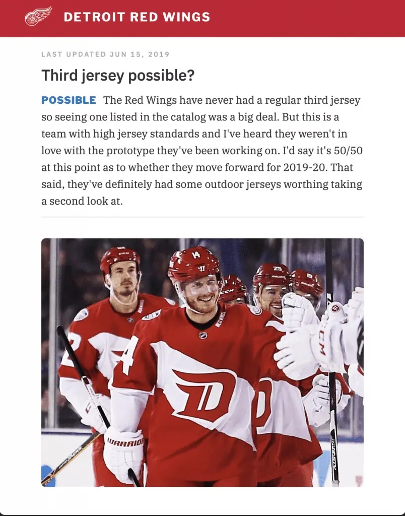 RUMOR: Detroit Red Wings may be adding third jersey for 2019-2020