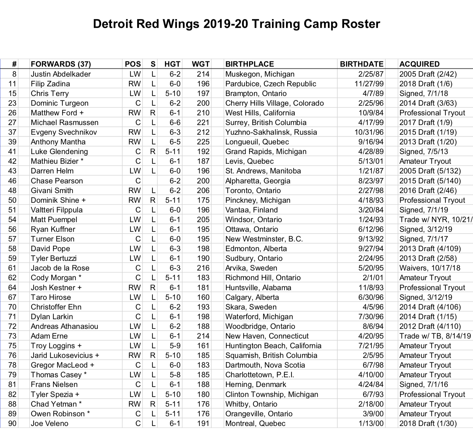 JUST IN Detroit Red Wings release 2019 Training Camp roster Detroit