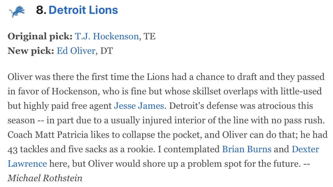 Detroit Lions, NFL Draft