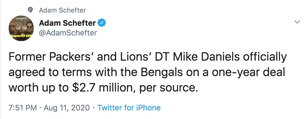 Mike Daniels, Cincinnati Bengals , Detroit Lions