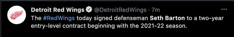 Detroit Red Wings, Seth Barton