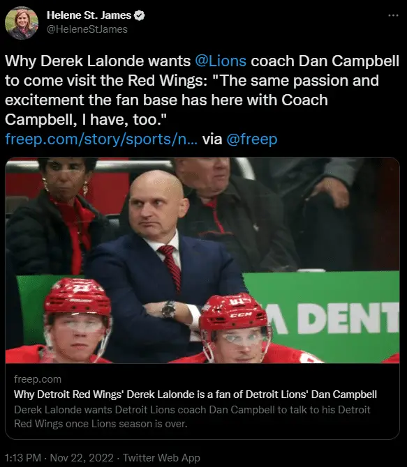 Derek Lalonde wants to talk with Dan Campbell