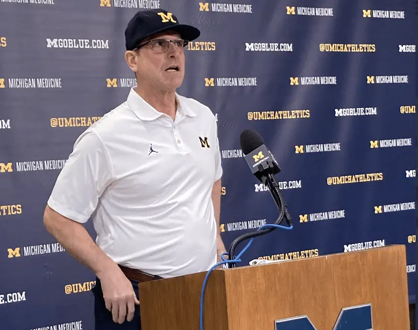 Jim Harbaugh Michigan vs. Ohio State Blake Corum Michigan Football Fall Camp Jim Harbaugh Will Leave Michigan NFL may not be safe harbor for Jim Harbaugh Jim Harbaugh fires back at report Jim Harbaugh reveals when it will be time