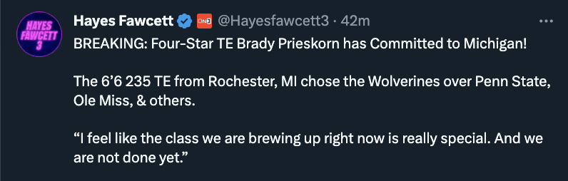 Brady Prieskorn,Michigan Wolverines