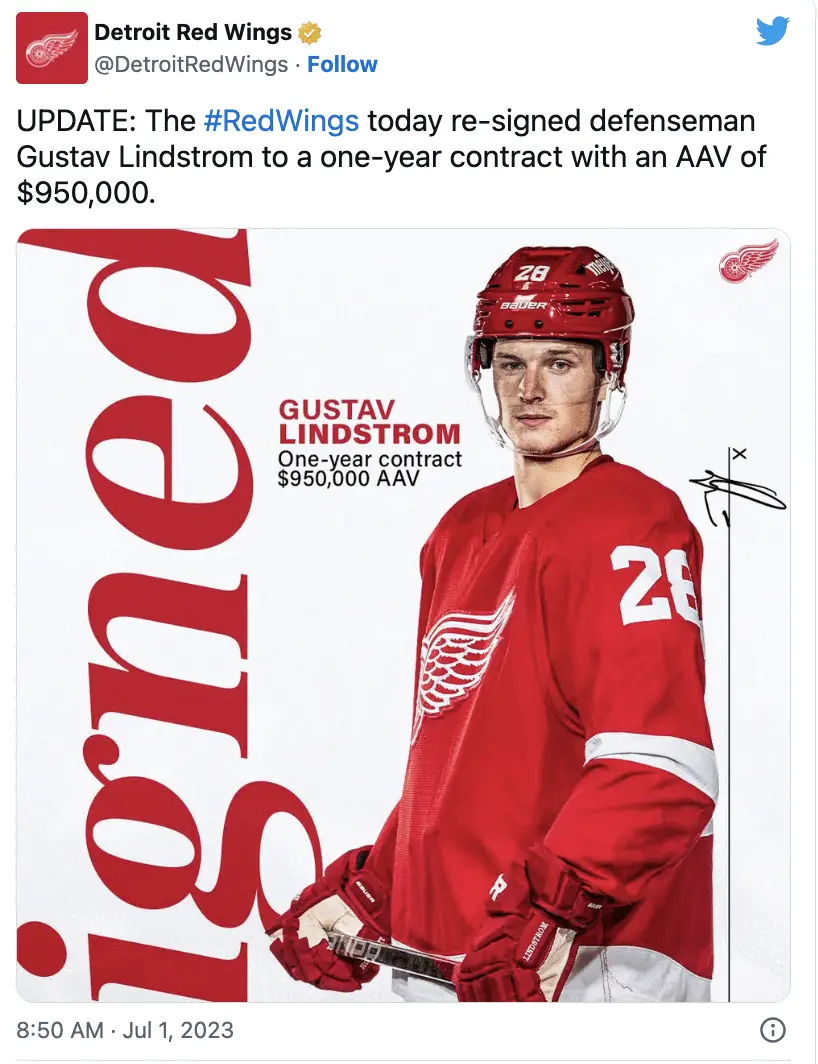 Detroit Red Wings Gustav Lindstrom