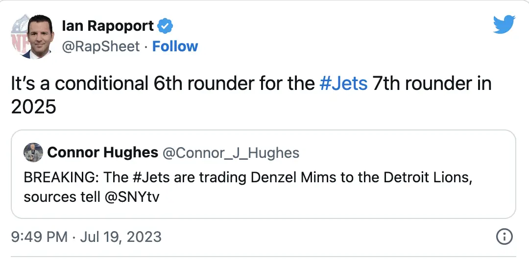 Detroit Lions New York Jets Denzel Mims
