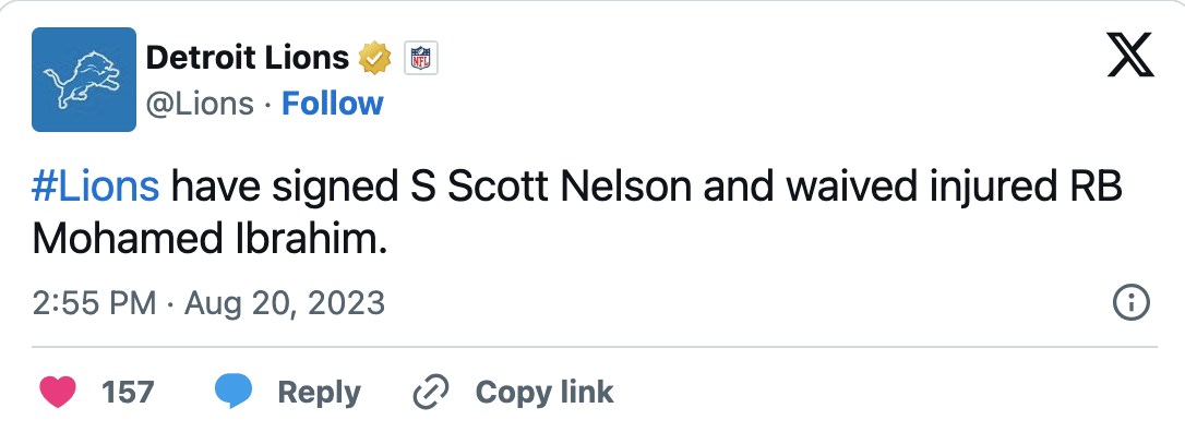 Detroit Lions sign Scott Nelson