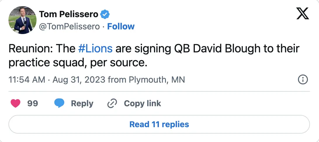 Detroit Lions bring back David Blough