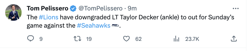 Taylor Decker's availability,Detroit Lions