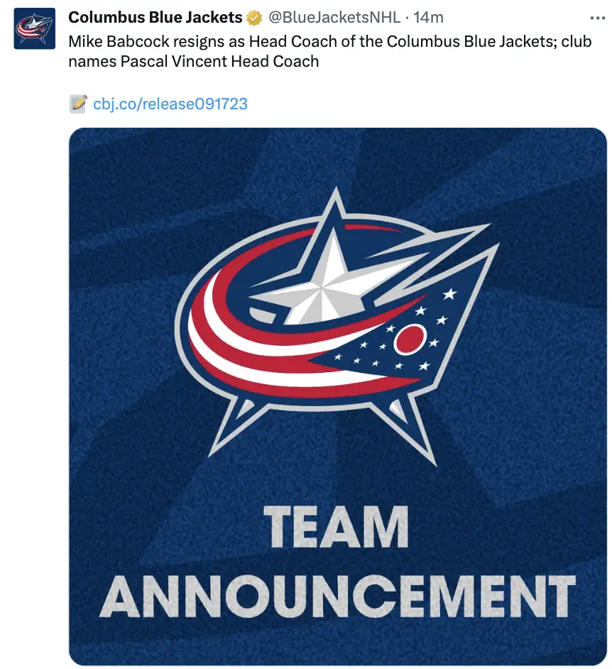Mike Babcock has resigned,Blue Jackets