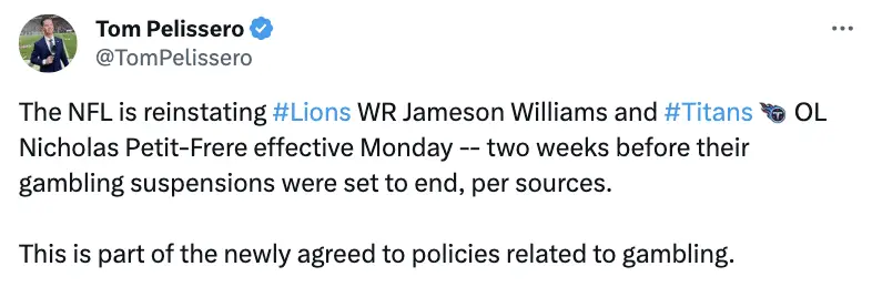 Jameson Williams suspension,Detroit Lions