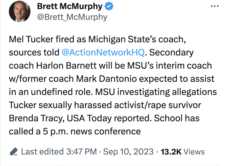 Michigan State Fires Mel Tucker