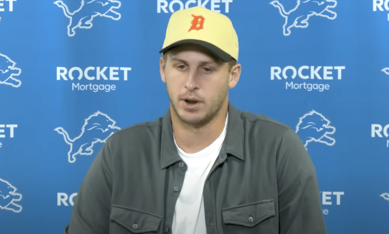 Jared Goff praises Detroit Lions fans Detroit Lions QB Jared Goff Detroit Lions stole trick play Jared Goff weighs in on Micah Parsons Detroit Lions to negotiate mega-contract with Jared Goff
