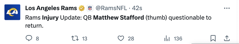 Matthew Stafford knocked out,Dallas Cowboys