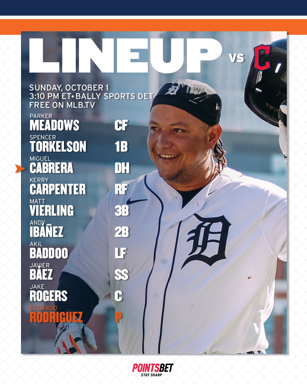 lineup for Miguel Cabrera's final game