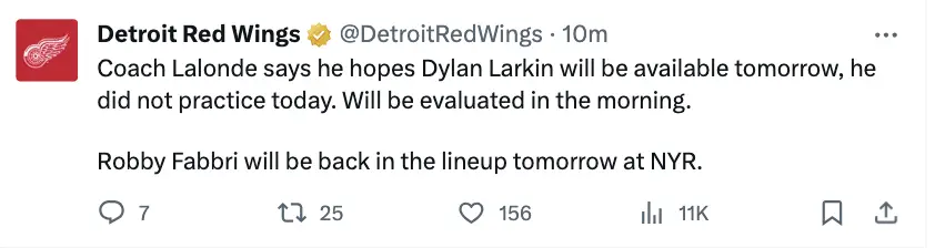 Dylan Larkin misses practice,Detroit Red Wings