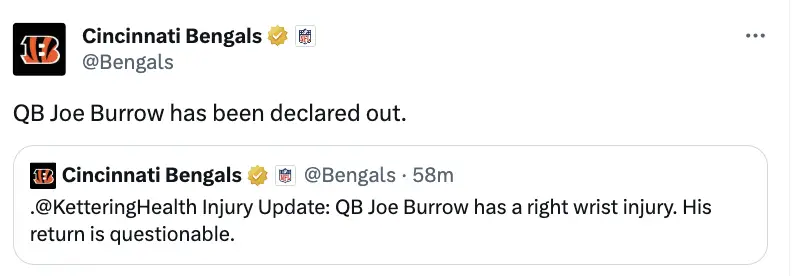 Joe Burrow injured,Cincinnati Bengals