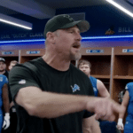 Detroit Lions locker room celebration Detroit Lions release hype video Dan Campbell's Leadership Jared Goff Talks