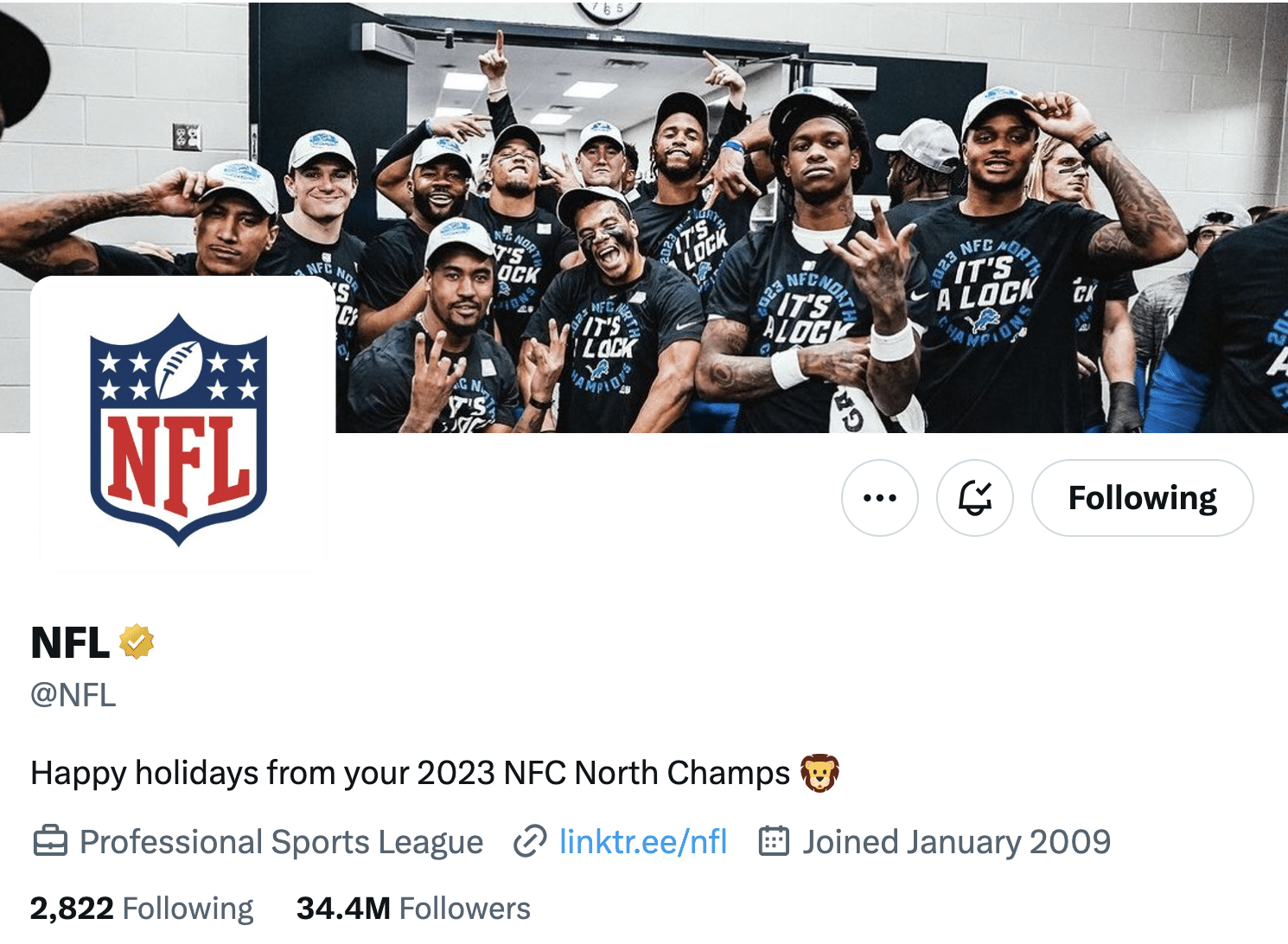 NFL social media page changes bio to honor Detroit Lions