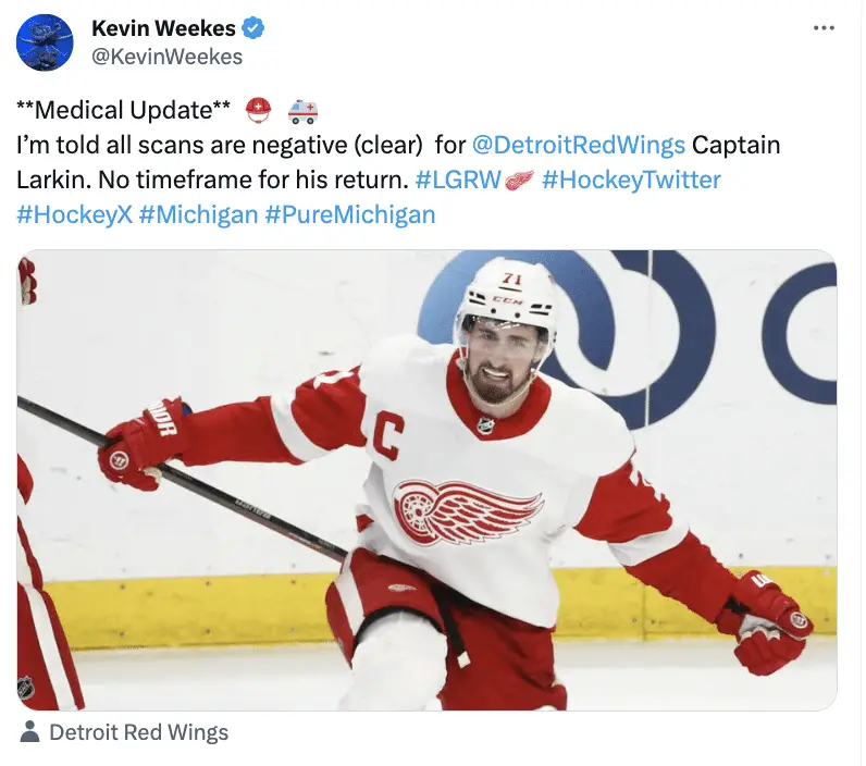 Detroit Red Wings captain Dylan Larkin,health update