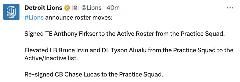 Detroit Lions announce roster moves,Dallas Cowboys