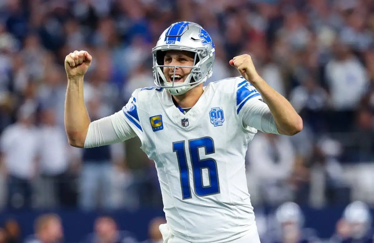 Detroit Lions starting offense Jared Goff says Detroit Lions. Jared Goff shares thoughts. Photo Credit - Kevin Jairaj - USA TODAY Sports