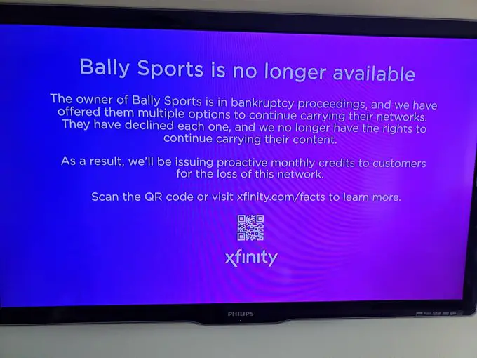 As of May 1, 2024, Xfinity Channel 201 now displays this statement in place of Bally Sports Detroit.