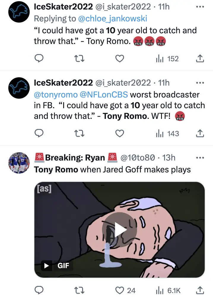 Detroit Lions Fans Furious Over Tony Romo’s Remark During Loss to Bills