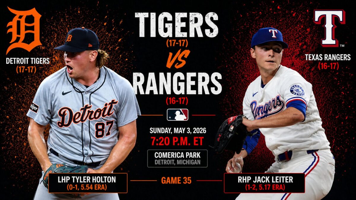 Game 35: Tigers (17-17) vs Rangers (16-17) 7:20 PM ET | Comerica Park