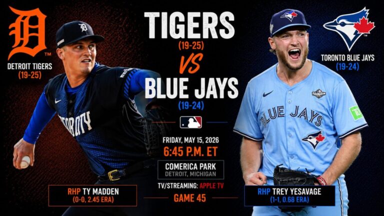 Tigers vs Blue Jays, May 15, 2026: How to Watch, Odds, Predictions, and More