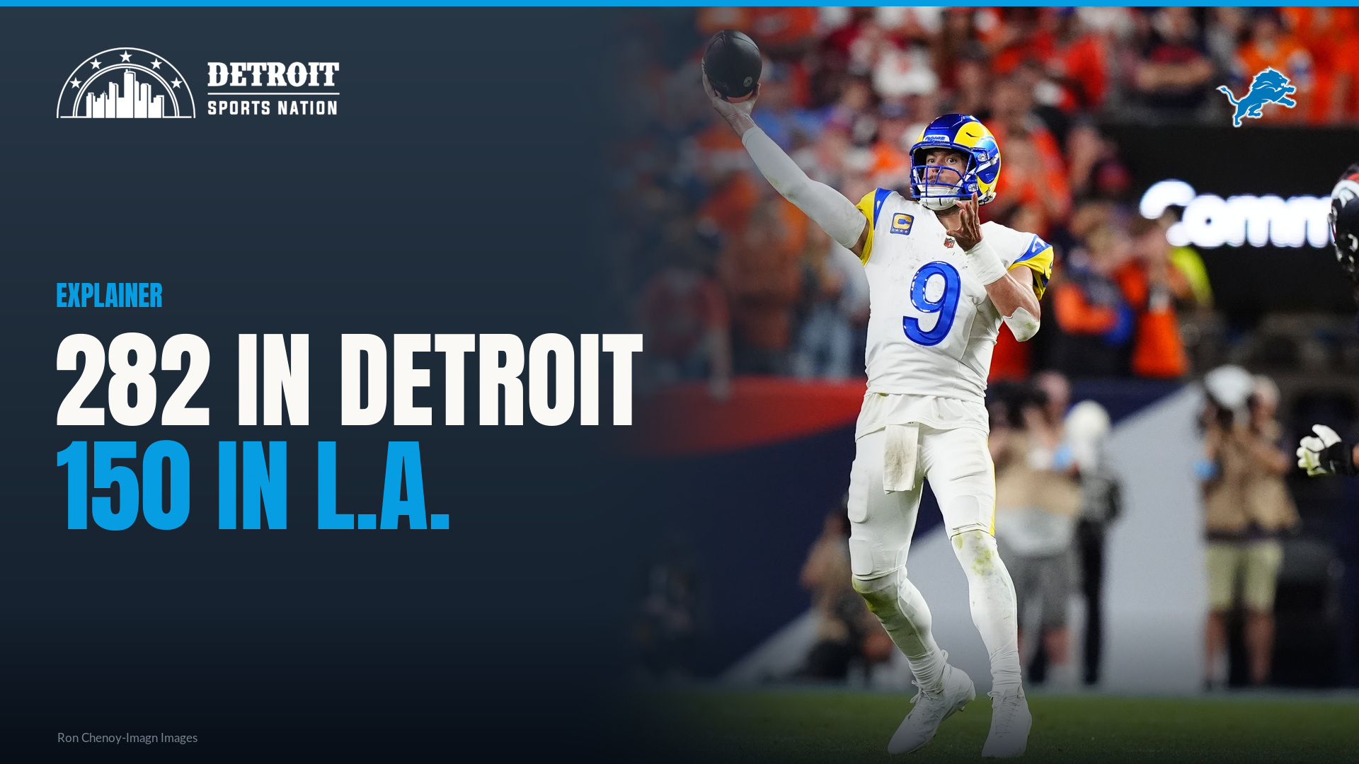 Matthew Stafford throws a pass for the Los Angeles Rams after 282 touchdowns with the Detroit Lions