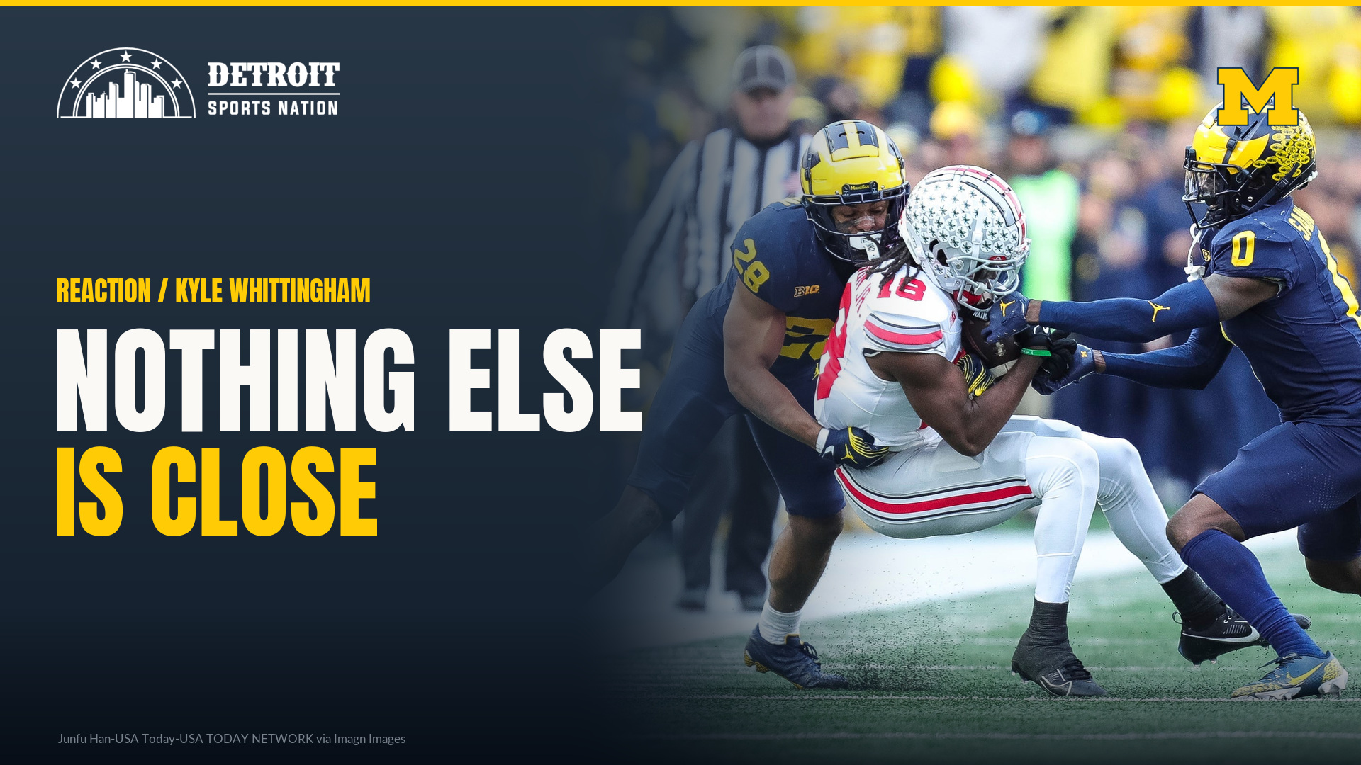 Michigan Wolverines defenders wrap up a ball carrier, illustrating the Kyle Whittingham turnover margin story