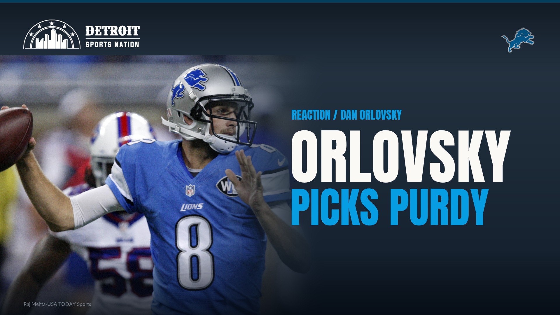Dan Orlovsky in a Detroit Lions uniform on a DSN graphic about his Jared Goff and Brock Purdy take