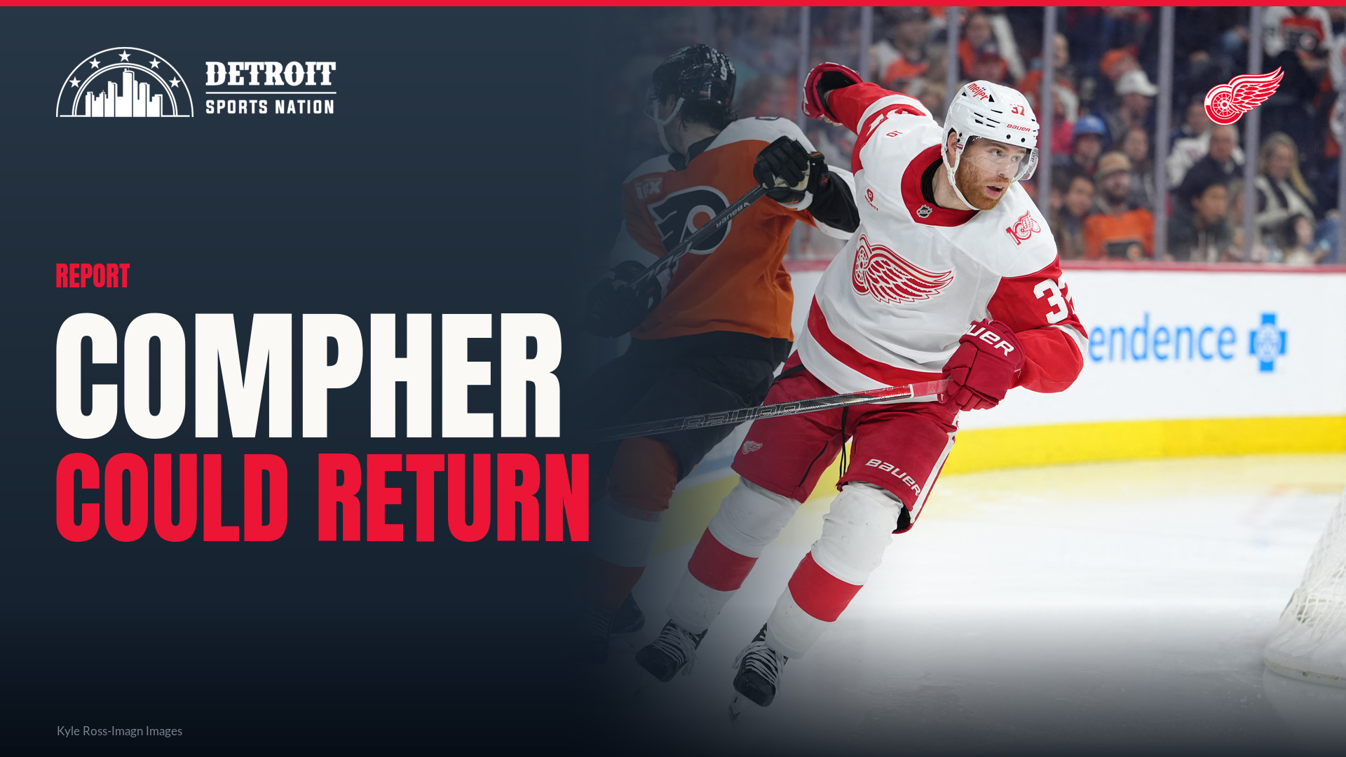 J.T. Compher of the Detroit Red Wings, who could come off injured reserve against the New Jersey Devils