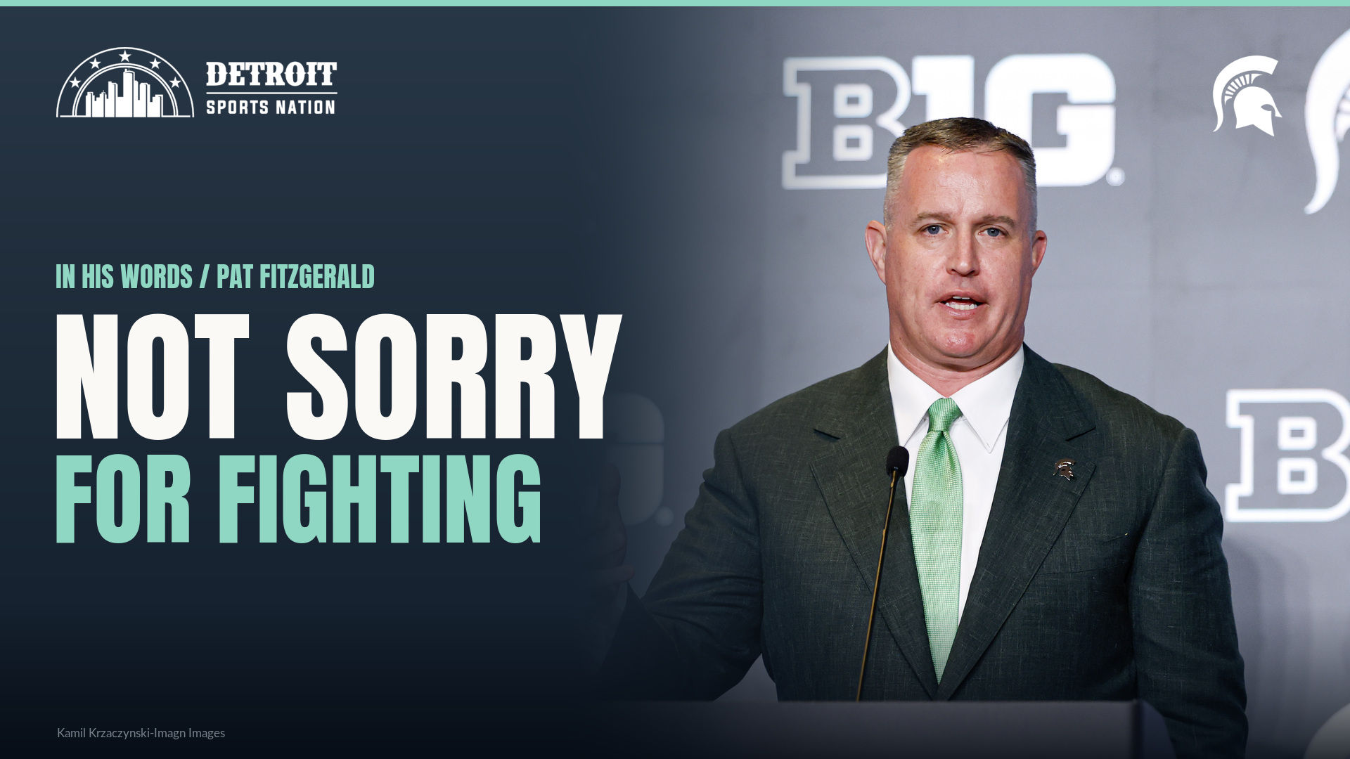Pat Fitzgerald speaks at a Michigan State press conference